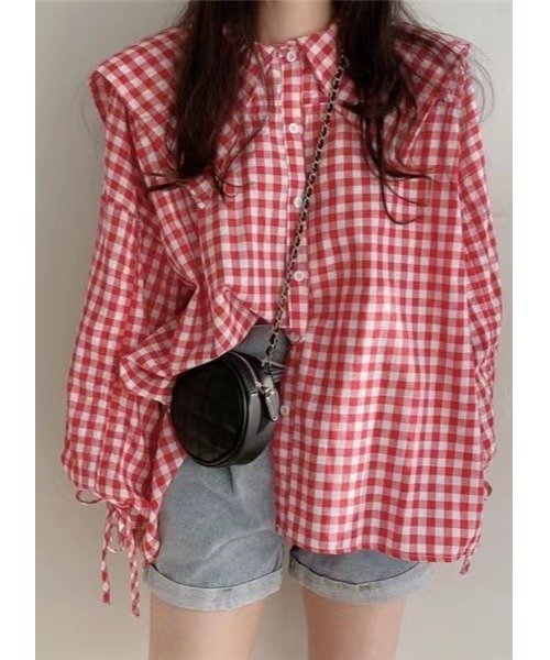 Dream garden(ドリームガーデン)の「ギンガムチェックシャツ(シャツ/ブラウス・レディース・レッド/ブラック・M/S/L/XL)」の12枚目の写真