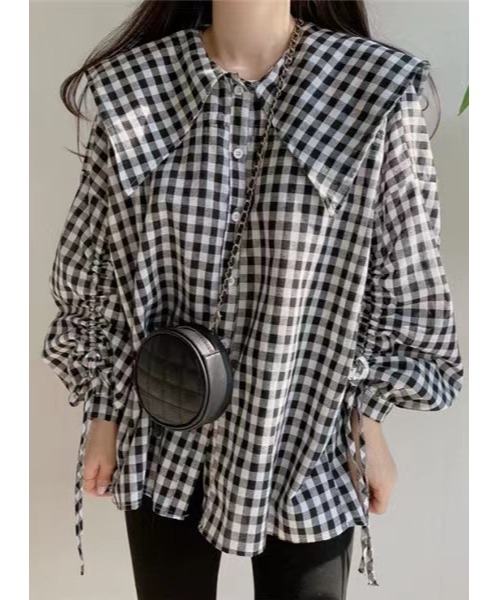 Dream garden(ドリームガーデン)の「ギンガムチェックシャツ(シャツ/ブラウス・レディース・レッド/ブラック・M/S/L/XL)」の4枚目の写真