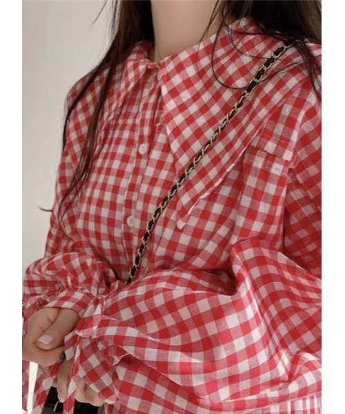 Dream garden(ドリームガーデン)の「ギンガムチェックシャツ(シャツ/ブラウス・レディース・レッド/ブラック・M/S/L/XL)」の21枚目の写真