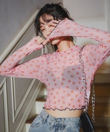 .KOM | A'GEM/9 × .kom『.kom/ドットケーオーエム』クロップド丈 シースルー 長袖 カットソー(Tシャツ/カットソー)