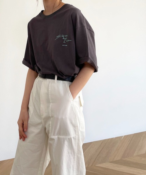 CANAL JEAN(キャナルジーン)の「RED CHOP WORKS(レッドチョップワークス) "SLEEP AND EAT"半袖Tシャツ(Tシャツ/カットソー・レディース・ホワイト/チャコールグレー・38)」の7枚目の写真