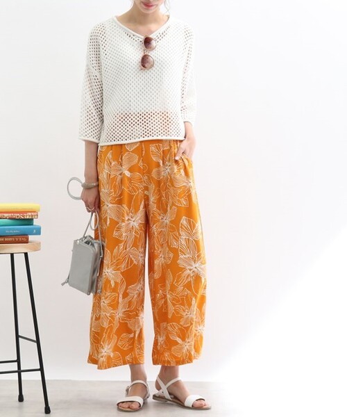 Cutie Blonde（キューティーブロンド）の「◆【洗濯機可/接触冷感/S-L】ゆるテロ柄ワイドパンツ（その他パンツ・レディース・ホワイト系3/ブラック系/ネイビー系/イエロー系・01/02/03）」の4枚目の写真