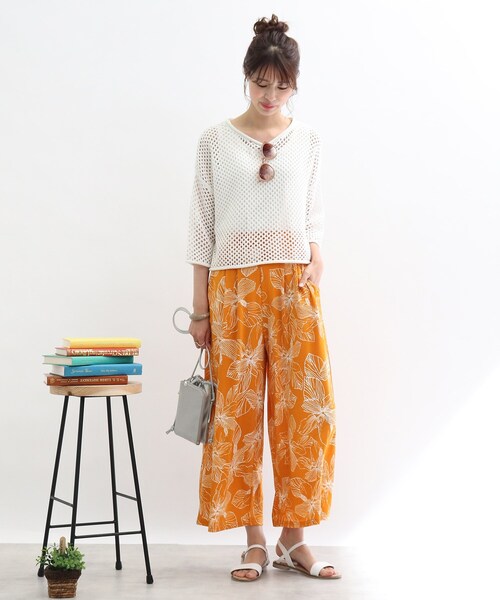 Cutie Blonde（キューティーブロンド）の「◆【洗濯機可/接触冷感/S-L】ゆるテロ柄ワイドパンツ（その他パンツ・レディース・ホワイト系3/ブラック系/ネイビー系/イエロー系・01/02/03）」の9枚目の写真