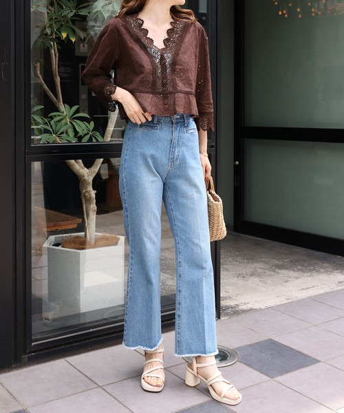 one after another NICE CLAUP（ワンアフターアナザーナイスクラップ）の「コットンレース羽織ブラウス（シャツ/ブラウス・レディース・オフホワイト/ブラウン/ミント・FREE）」の7枚目の写真