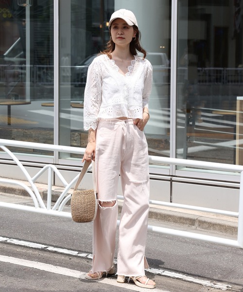 one after another NICE CLAUP（ワンアフターアナザーナイスクラップ）の「コットンレース羽織ブラウス（シャツ/ブラウス・レディース・オフホワイト/ブラウン/ミント・FREE）」の8枚目の写真