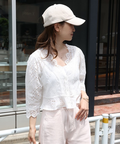 one after another NICE CLAUP（ワンアフターアナザーナイスクラップ）の「コットンレース羽織ブラウス（シャツ/ブラウス・レディース・オフホワイト/ブラウン/ミント・FREE）」の21枚目の写真