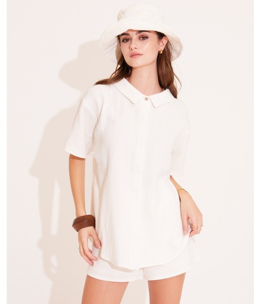 ALEXIA STAM（アリシアスタン）の「Cotton Gauze Shirt /コットンガーゼシャツ（シャツ/ブラウス・レディース・ホワイト/ブラック/パープル・FREE）」の9枚目の写真