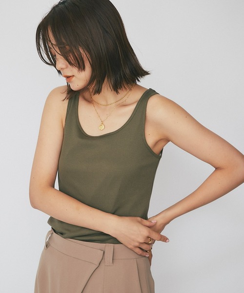 RIVE DROITE（リヴドロワ）の「スクエア風テレコタンク（タンクトップ・レディース・ライトグレー/ブラック/カーキ/グレー系その他・FREE）」の4枚目の写真