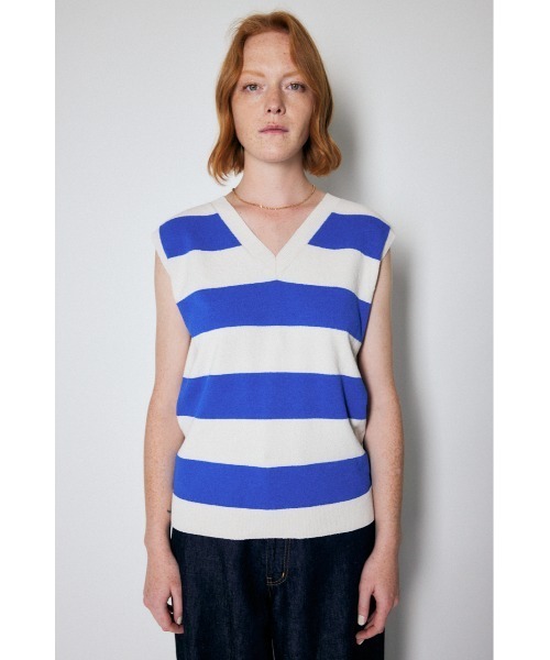 MOUSSY(マウジー)の「STRIPED KNIT タンク(タンクトップ・レディース・ブルー/ブラウン/レッド・FREE)」の4枚目の写真