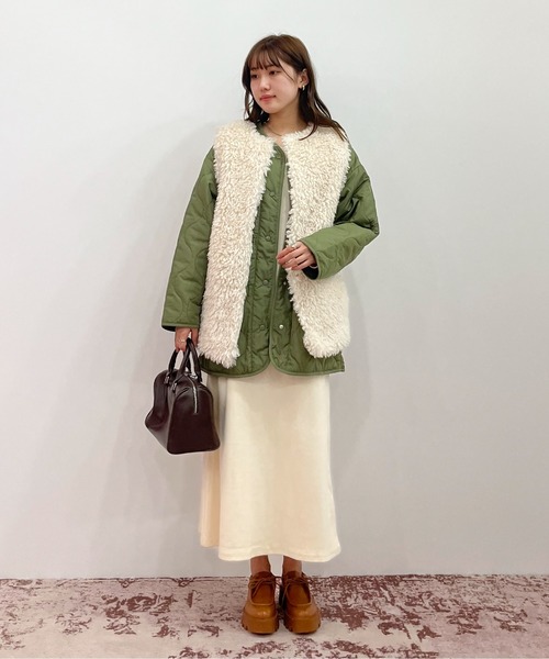 EPIMI E'PIMMY（エピミエピミー）の「キルティングミディコート（ミリタリージャケット・レディース・ブラック/カーキ/アイボリー・MEDIUM）」の4枚目の写真