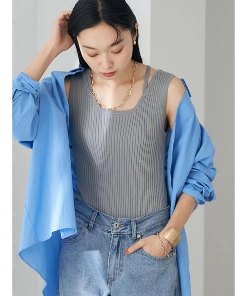 earth music&ecology（アースミュージックアンドエコロジー）の「リサイクルポリエステルブレンドニットタンクトップ（タンクトップ・レディース・アイボリー/ブラック/モカ/ブルーグレー・S/M）」の14枚目の写真