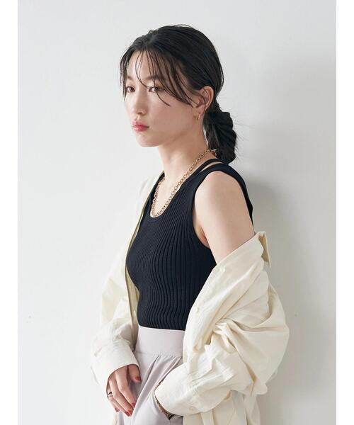 earth music&ecology（アースミュージックアンドエコロジー）の「リサイクルポリエステルブレンドニットタンクトップ（タンクトップ・レディース・アイボリー/ブラック/モカ/ブルーグレー・S/M）」の8枚目の写真