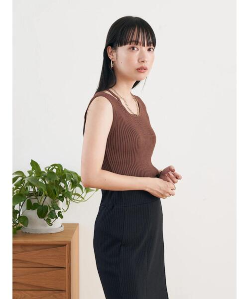 earth music&ecology（アースミュージックアンドエコロジー）の「リサイクルポリエステルブレンドニットタンクトップ（タンクトップ・レディース・アイボリー/ブラック/モカ/ブルーグレー・S/M）」の15枚目の写真