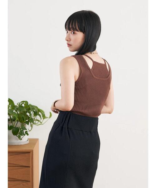 earth music&ecology（アースミュージックアンドエコロジー）の「リサイクルポリエステルブレンドニットタンクトップ（タンクトップ・レディース・アイボリー/ブラック/モカ/ブルーグレー・S/M）」の9枚目の写真