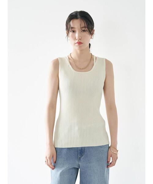 earth music&ecology（アースミュージックアンドエコロジー）の「リサイクルポリエステルブレンドニットタンクトップ（タンクトップ・レディース・アイボリー/ブラック/モカ/ブルーグレー・S/M）」の10枚目の写真