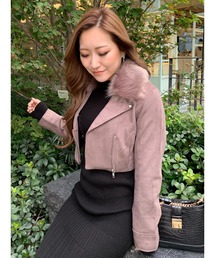 LIPSERVICE | ファーカラークロップドスエードジャケット(ライダースジャケット)