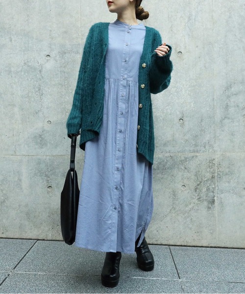 HONEYSUCKLE ROSE（ハニーサックルローズ）の「【HONEYSUCKLE ROSE】ギャザーワンピース（シャツワンピース・レディース・ブルー/ブラック・L/M）」の2枚目の写真