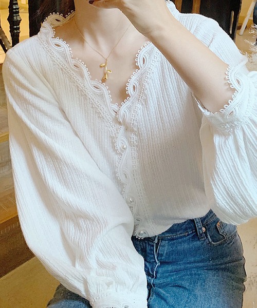 Primazel（プリマゼル）の「長袖スカラッププルオーバー（Tシャツ/カットソー・レディース・ホワイト/ブラック・M/L）」の2枚目の写真