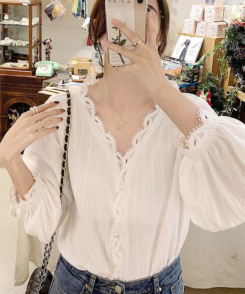 Primazel（プリマゼル）の「長袖スカラッププルオーバー（Tシャツ/カットソー・レディース・ホワイト/ブラック・M/L）」の3枚目の写真