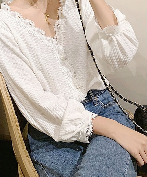 Primazel（プリマゼル）の「長袖スカラッププルオーバー（Tシャツ/カットソー・レディース・ホワイト/ブラック・M/L）」の4枚目の写真