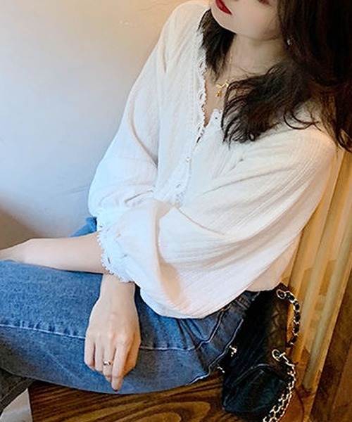 Primazel（プリマゼル）の「長袖スカラッププルオーバー（Tシャツ/カットソー・レディース・ホワイト/ブラック・M/L）」の6枚目の写真