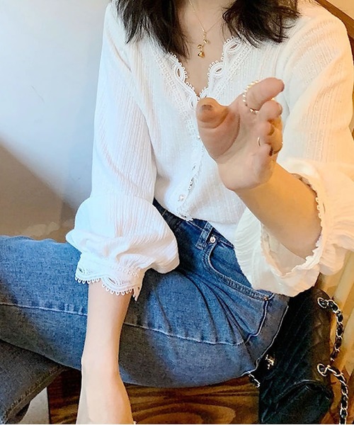 Primazel（プリマゼル）の「長袖スカラッププルオーバー（Tシャツ/カットソー・レディース・ホワイト/ブラック・M/L）」の7枚目の写真