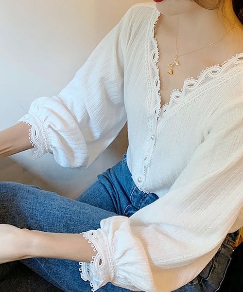 Primazel（プリマゼル）の「長袖スカラッププルオーバー（Tシャツ/カットソー・レディース・ホワイト/ブラック・M/L）」の9枚目の写真