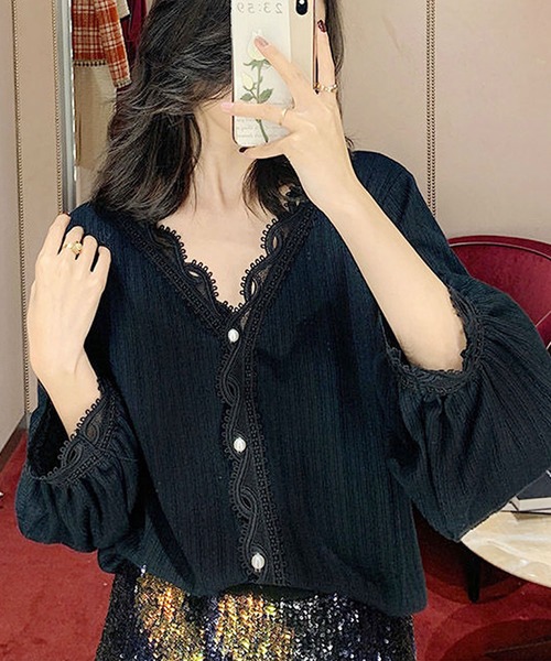 Primazel（プリマゼル）の「長袖スカラッププルオーバー（Tシャツ/カットソー・レディース・ホワイト/ブラック・M/L）」の11枚目の写真