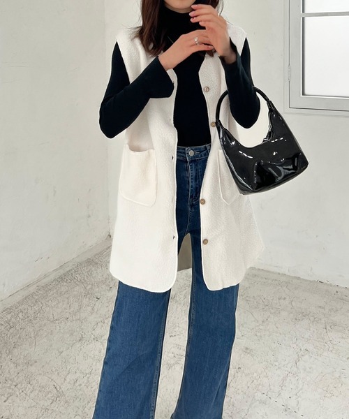 Lamoa（ラモア）の「Lamoa/ノーカラー ロング ボアベスト（ベスト・レディース・ブラウン/ベージュ/アイボリー・MEDIUM/LARGE）」の6枚目の写真