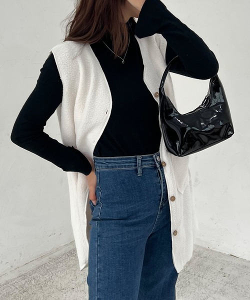 Lamoa（ラモア）の「Lamoa/ノーカラー ロング ボアベスト（ベスト・レディース・ブラウン/ベージュ/アイボリー・MEDIUM/LARGE）」の9枚目の写真