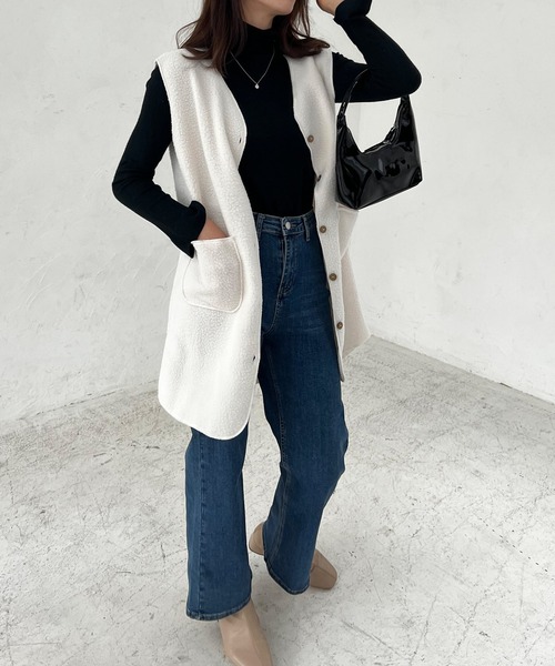 Lamoa（ラモア）の「Lamoa/ノーカラー ロング ボアベスト（ベスト・レディース・ブラウン/ベージュ/アイボリー・MEDIUM/LARGE）」の12枚目の写真