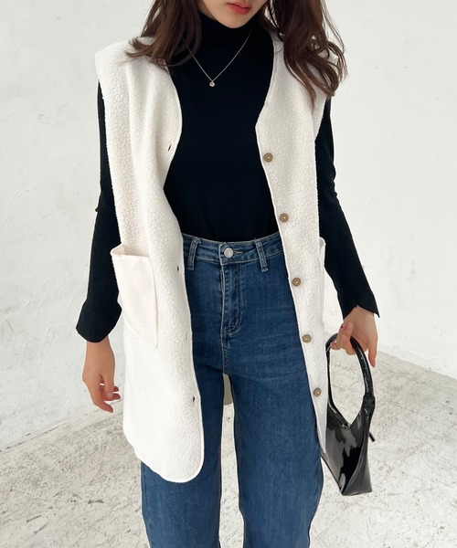 Lamoa（ラモア）の「Lamoa/ノーカラー ロング ボアベスト（ベスト・レディース・ブラウン/ベージュ/アイボリー・MEDIUM/LARGE）」の13枚目の写真