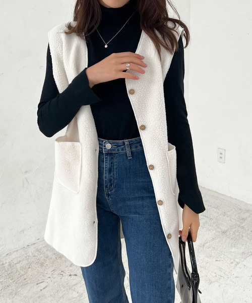 Lamoa（ラモア）の「Lamoa/ノーカラー ロング ボアベスト（ベスト・レディース・ブラウン/ベージュ/アイボリー・MEDIUM/LARGE）」の14枚目の写真