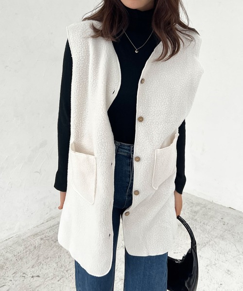 Lamoa（ラモア）の「Lamoa/ノーカラー ロング ボアベスト（ベスト・レディース・ブラウン/ベージュ/アイボリー・MEDIUM/LARGE）」の16枚目の写真