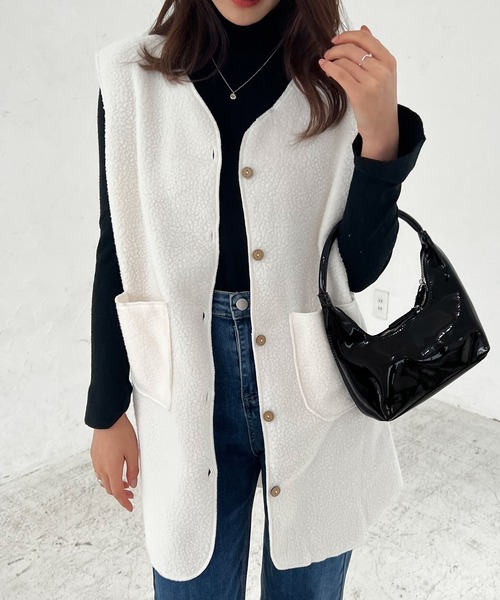 Lamoa（ラモア）の「Lamoa/ノーカラー ロング ボアベスト（ベスト・レディース・ブラウン/ベージュ/アイボリー・MEDIUM/LARGE）」の17枚目の写真