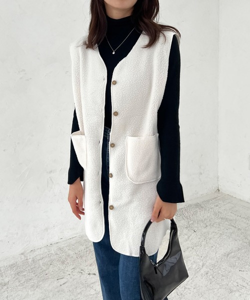 Lamoa（ラモア）の「Lamoa/ノーカラー ロング ボアベスト（ベスト・レディース・ブラウン/ベージュ/アイボリー・MEDIUM/LARGE）」の18枚目の写真