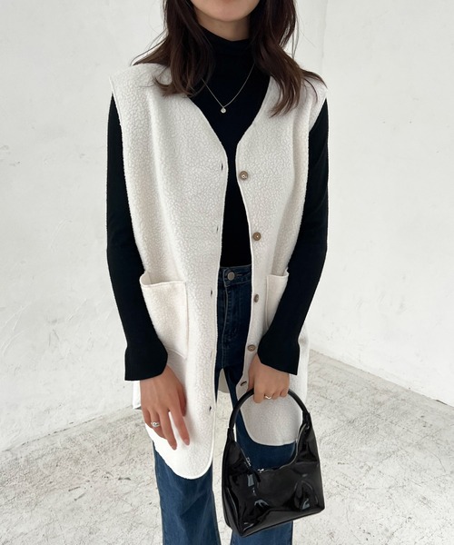 Lamoa（ラモア）の「Lamoa/ノーカラー ロング ボアベスト（ベスト・レディース・ブラウン/ベージュ/アイボリー・MEDIUM/LARGE）」の19枚目の写真