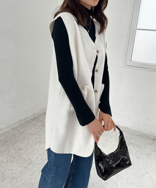 Lamoa（ラモア）の「Lamoa/ノーカラー ロング ボアベスト（ベスト・レディース・ブラウン/ベージュ/アイボリー・MEDIUM/LARGE）」の20枚目の写真