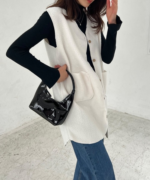 Lamoa（ラモア）の「Lamoa/ノーカラー ロング ボアベスト（ベスト・レディース・ブラウン/ベージュ/アイボリー・MEDIUM/LARGE）」の21枚目の写真