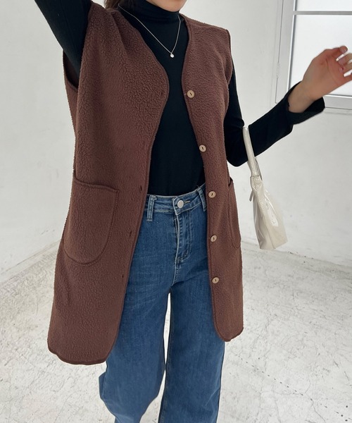 Lamoa（ラモア）の「Lamoa/ノーカラー ロング ボアベスト（ベスト・レディース・ブラウン/ベージュ/アイボリー・MEDIUM/LARGE）」の22枚目の写真