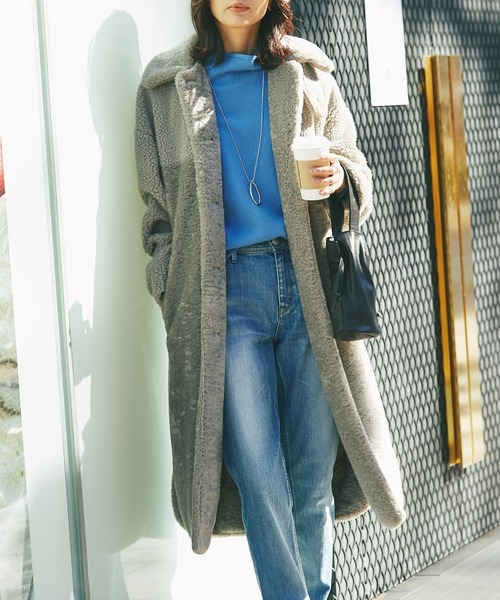 RIVE DROITE（リヴドロワ）の「エコボア×エコファーステンカラーコート（ステンカラーコート・レディース・グレー系その他/キャメル・FREE）」の2枚目の写真