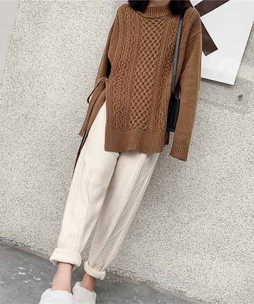 c.u.l（シーユーエル）の「ケーブルニットパンツ culw313（その他パンツ・レディース・グレー/ブラック/アイボリー/ベージュ・FREE）」の5枚目の写真