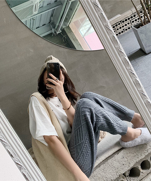 c.u.l（シーユーエル）の「ケーブルニットパンツ culw313（その他パンツ・レディース・グレー/ブラック/アイボリー/ベージュ・FREE）」の12枚目の写真