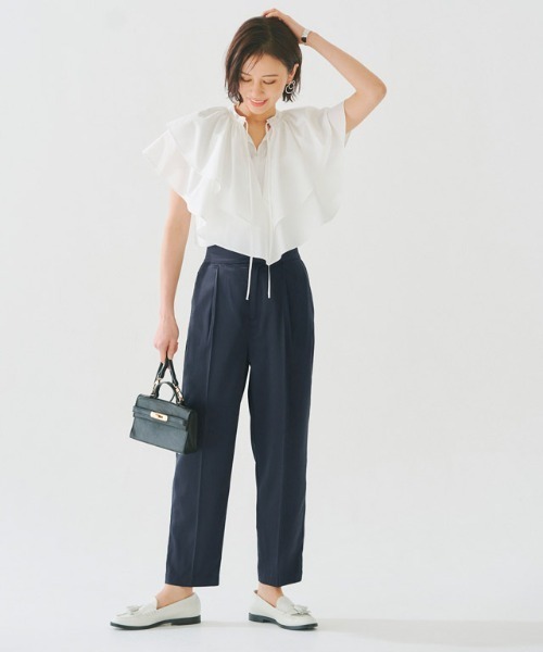 RASW（ラス）の「［RASW］サテンタックテーパードパンツ（スラックス・レディース・ダークネイビー/キャメル・S/M/L）」の22枚目の写真