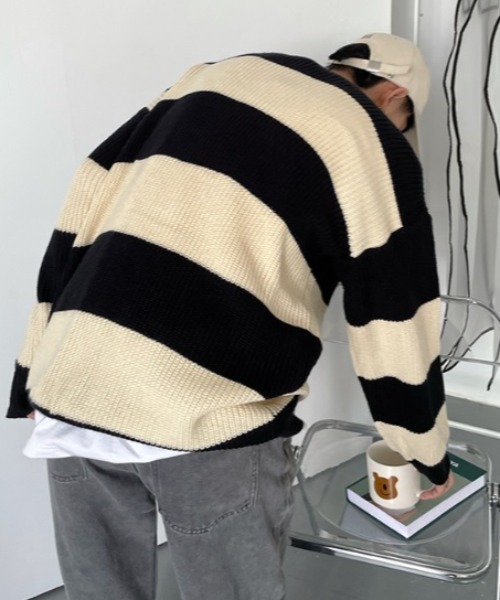 MGV(エムジーヴィー)の「クルーネックボーダーニット(ニット/セーター・メンズ・グリーン/ブラック・MEDIUM/LARGE/X-LARGE)」の7枚目の写真
