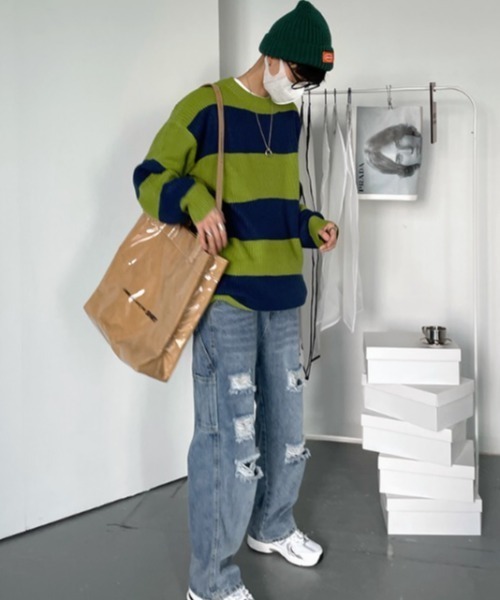 MGV(エムジーヴィー)の「クルーネックボーダーニット(ニット/セーター・メンズ・グリーン/ブラック・MEDIUM/LARGE/X-LARGE)」の13枚目の写真