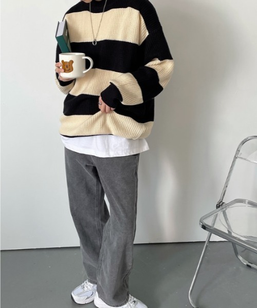 MGV(エムジーヴィー)の「クルーネックボーダーニット(ニット/セーター・メンズ・グリーン/ブラック・MEDIUM/LARGE/X-LARGE)」の8枚目の写真