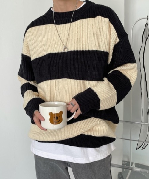 MGV(エムジーヴィー)の「クルーネックボーダーニット(ニット/セーター・メンズ・グリーン/ブラック・MEDIUM/LARGE/X-LARGE)」の5枚目の写真