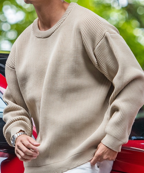 CavariA（キャバリア）の「『CavariA/キャバリア』5G畦編みクルーネックニットプルオーバー（ニット/セーター・メンズ・グレー/ピンク系その他/オフホワイト/ブラック/ベージュ・M/L）」の4枚目の写真