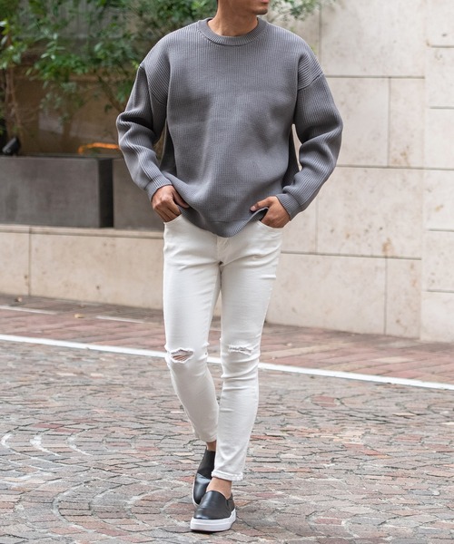 CavariA（キャバリア）の「『CavariA/キャバリア』5G畦編みクルーネックニットプルオーバー（ニット/セーター・メンズ・グレー/ピンク系その他/オフホワイト/ブラック/ベージュ・M/L）」の17枚目の写真